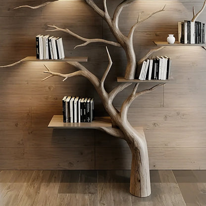Tree Decorative Bookshelf Carved Embossed Wall Mounted Bookshelf Solid Wood Driftwood Branch Wall Shelf Art Christmas gift 