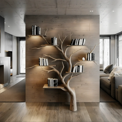 Tree Decorative Bookshelf Carved Embossed Wall Mounted Bookshelf Solid Wood Driftwood Branch Wall Shelf Art Christmas gift 