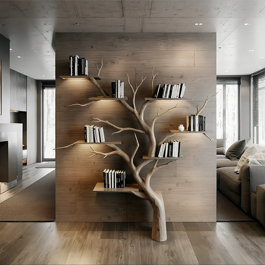 Tree Decorative Bookshelf Carved Embossed Wall Mounted Bookshelf Solid Wood Driftwood Branch Wall Shelf Art Christmas gift 