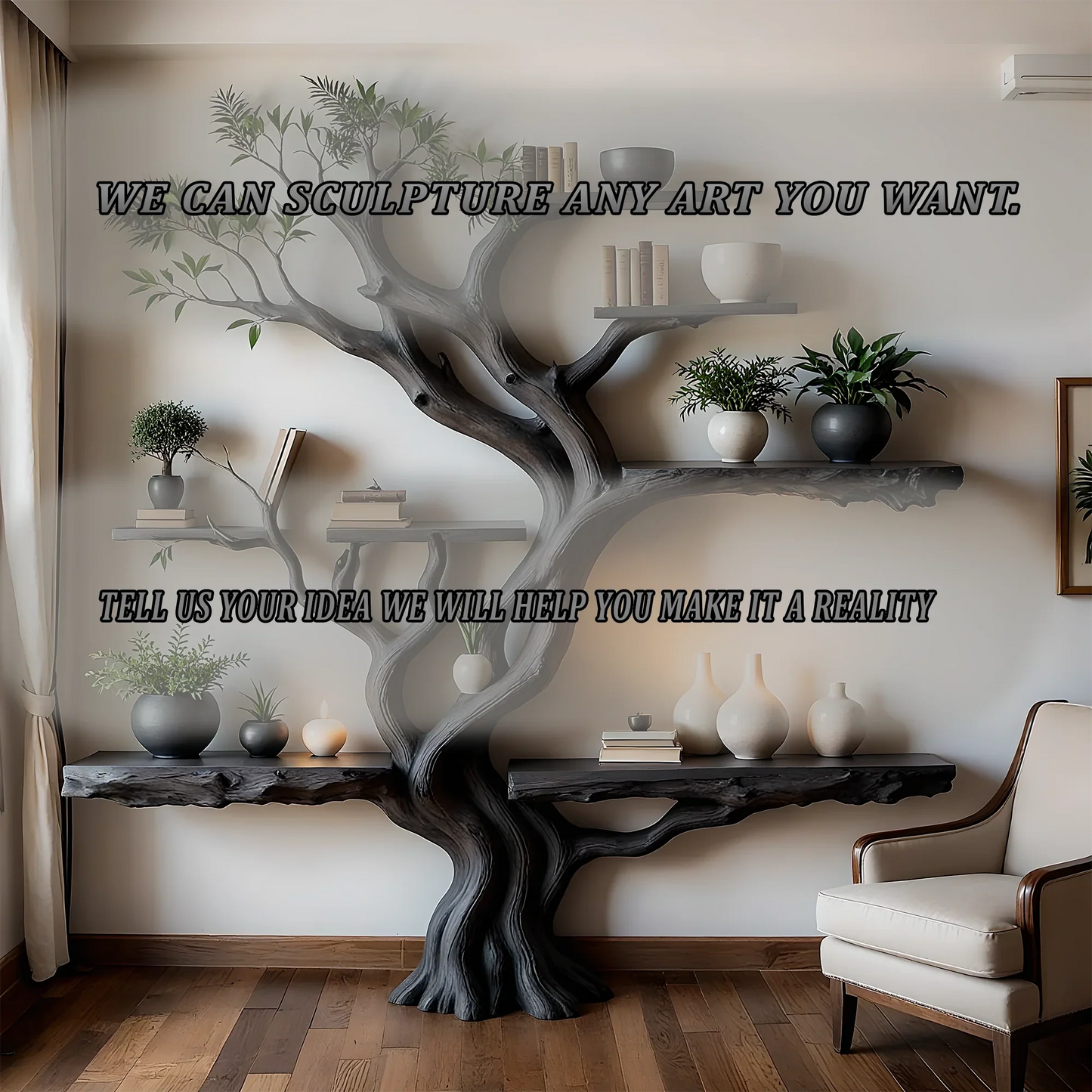 Tree Design Bookshelf – Rustic Charm in Solid Wood 