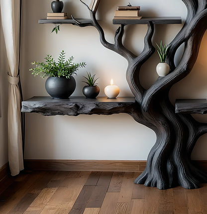 Tree Design Bookshelf – Rustic Charm in Solid Wood 