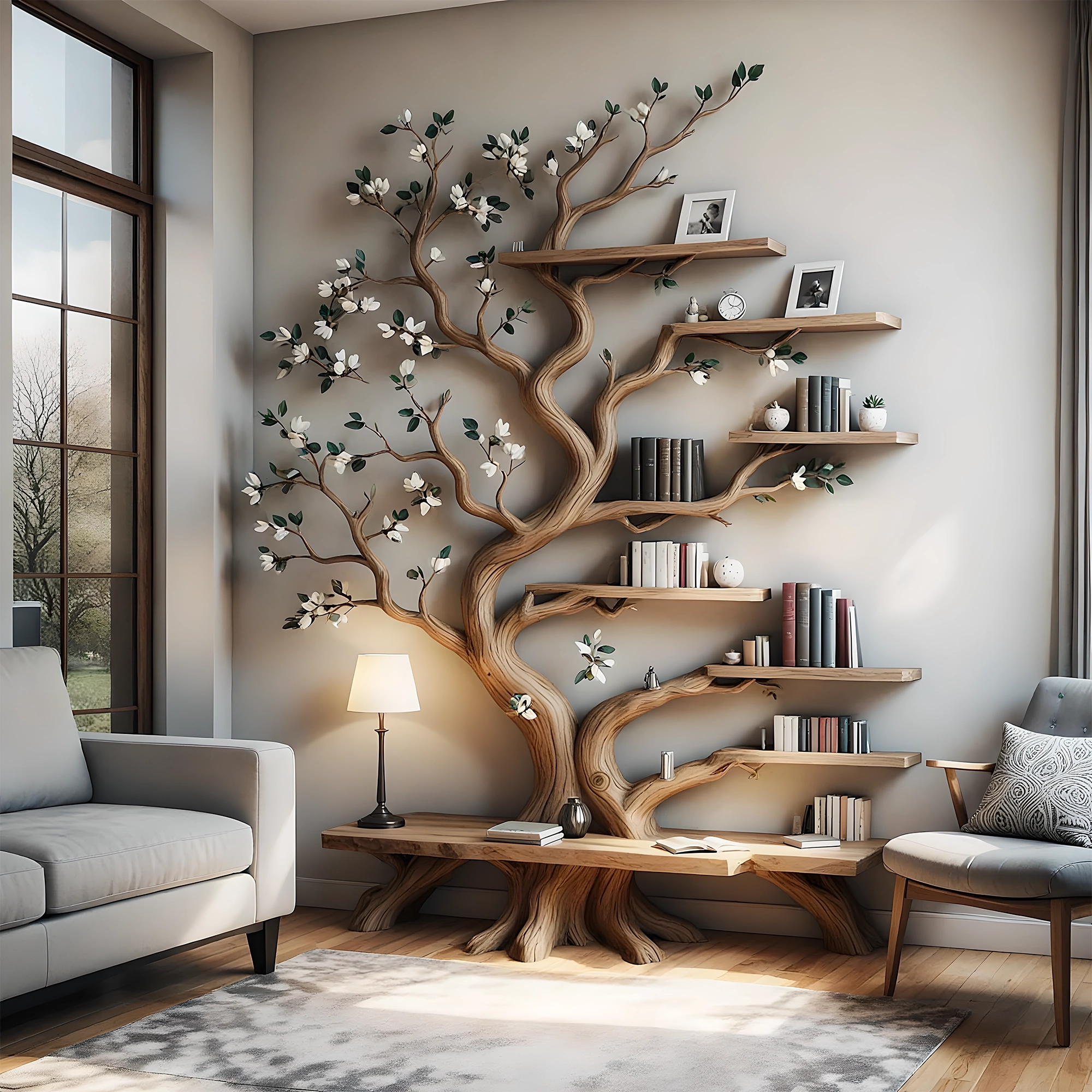 Tree-Inspired Bookshelf – Unique Wooden Display Shelf for Books & Collectibles 