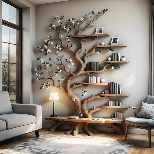Tree-Inspired Bookshelf – Unique Wooden Display Shelf for Books & Collectibles 