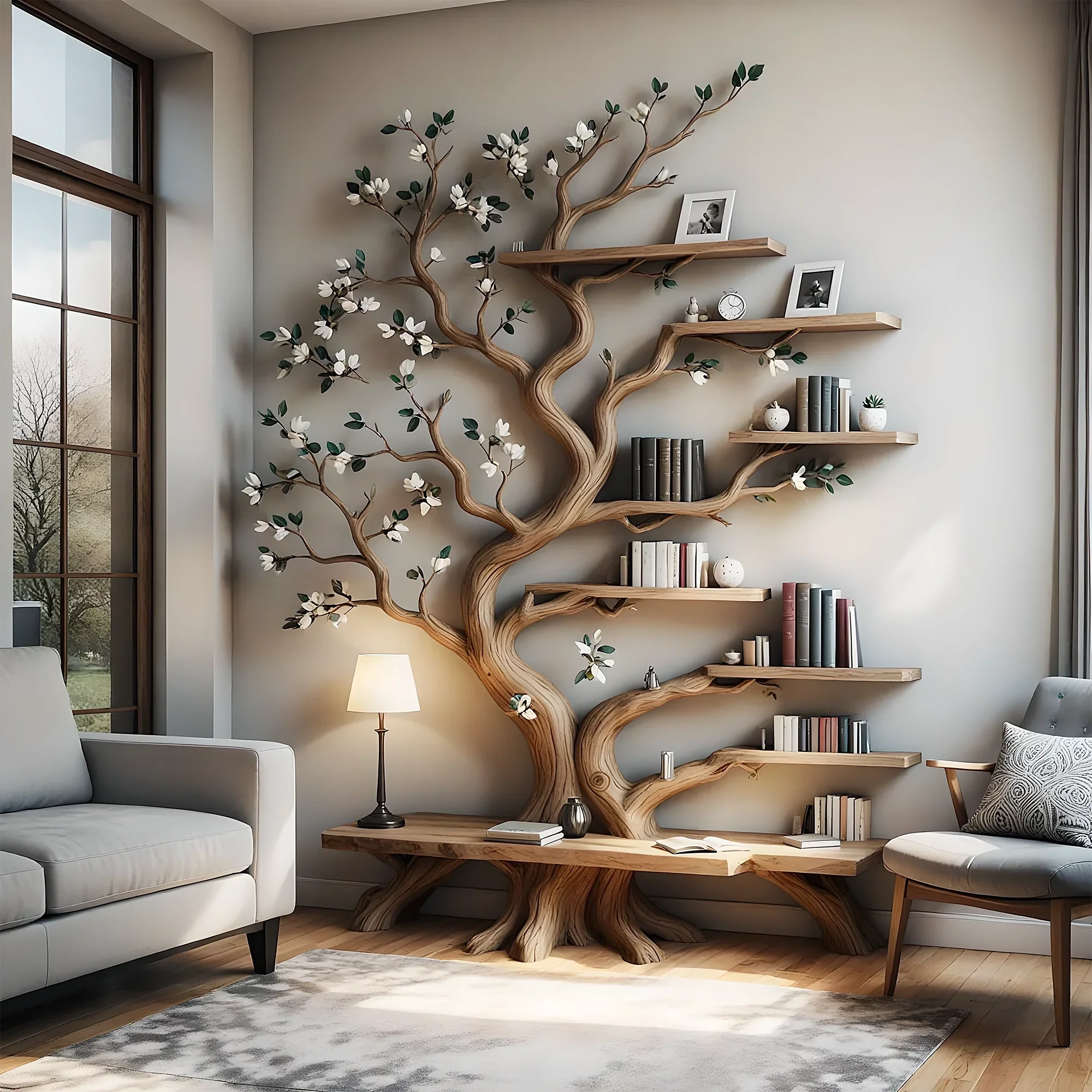 Tree-Inspired Bookshelf – Unique Wooden Display Shelf for Books & Collectibles 