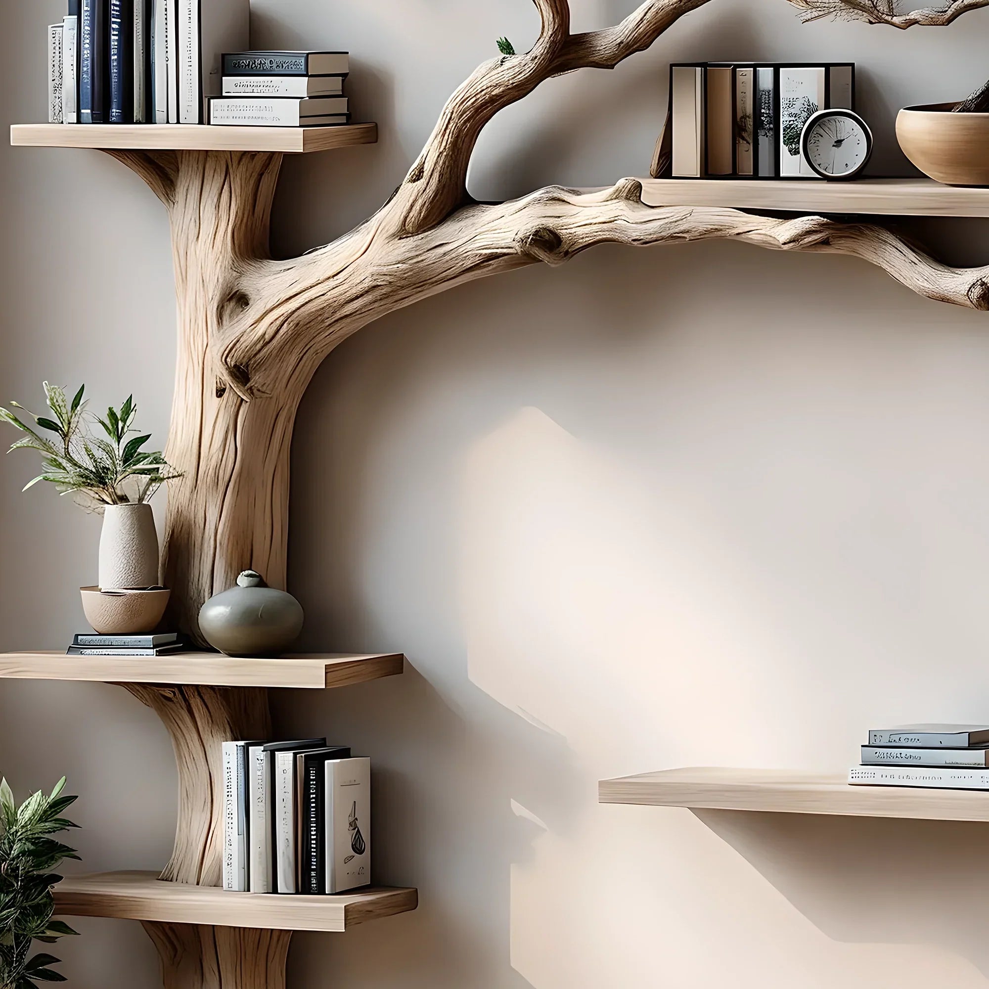 Tree bookshelf solid wood floating shelf branch solid wood bookcase wall mounted furniture and handmade decoration 