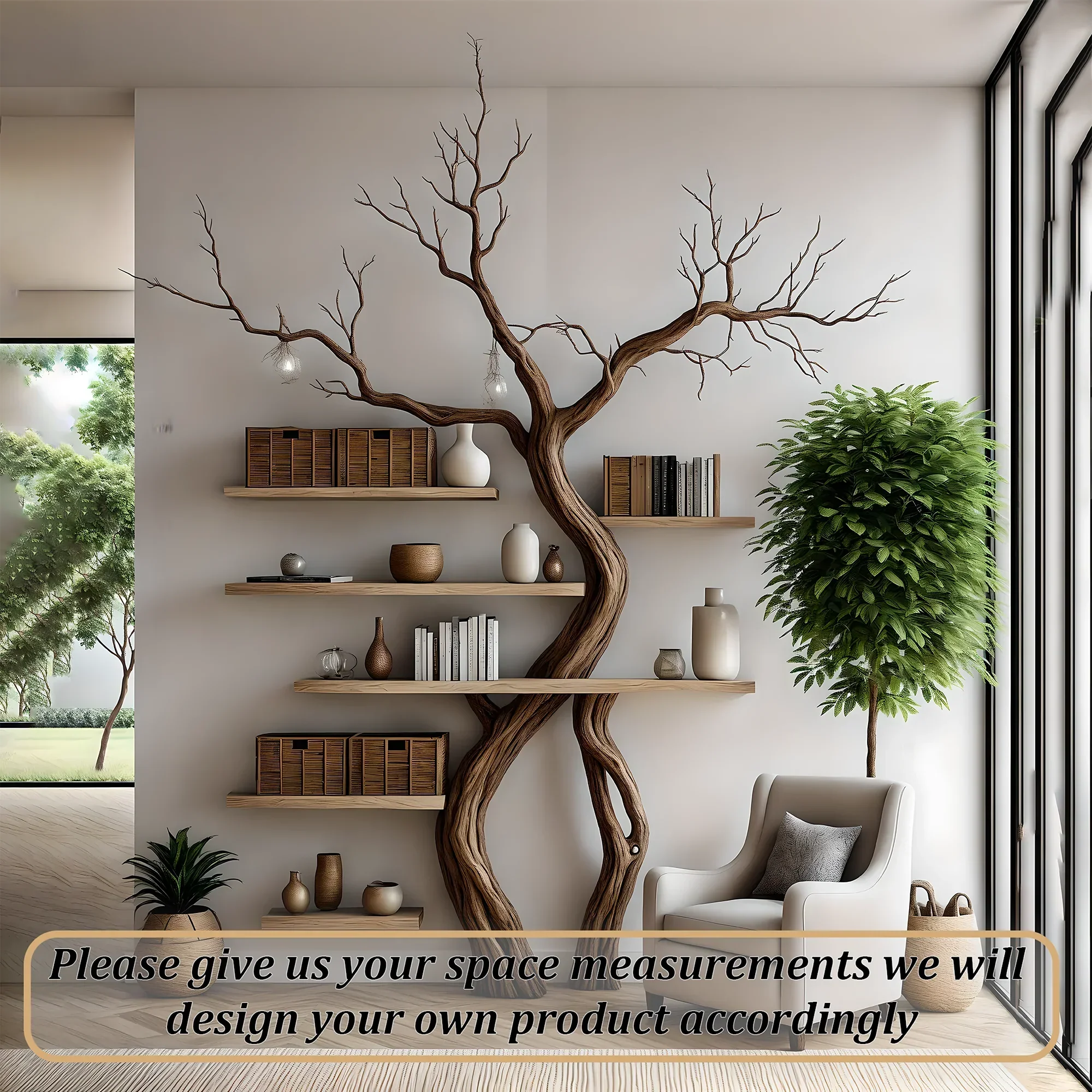 Tree branch bookshelf, handmade items, floating bookshelf, bookshelf, living room, bookshelf 