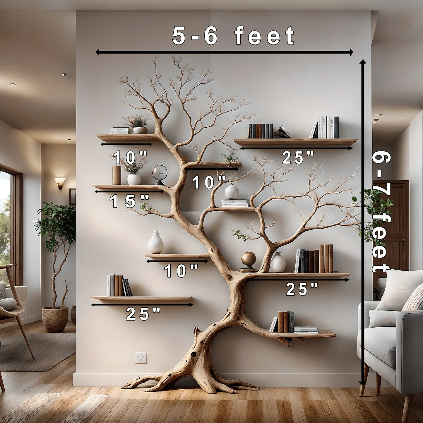 Tree-shaped bookshelf for home decoration, bedroom decoration, solid wood bookshelf 