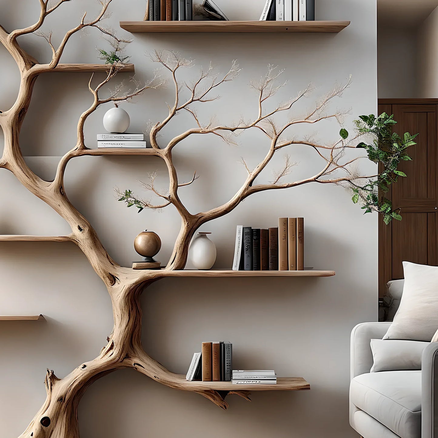 Tree-shaped bookshelf for home decoration, bedroom decoration, solid wood bookshelf 