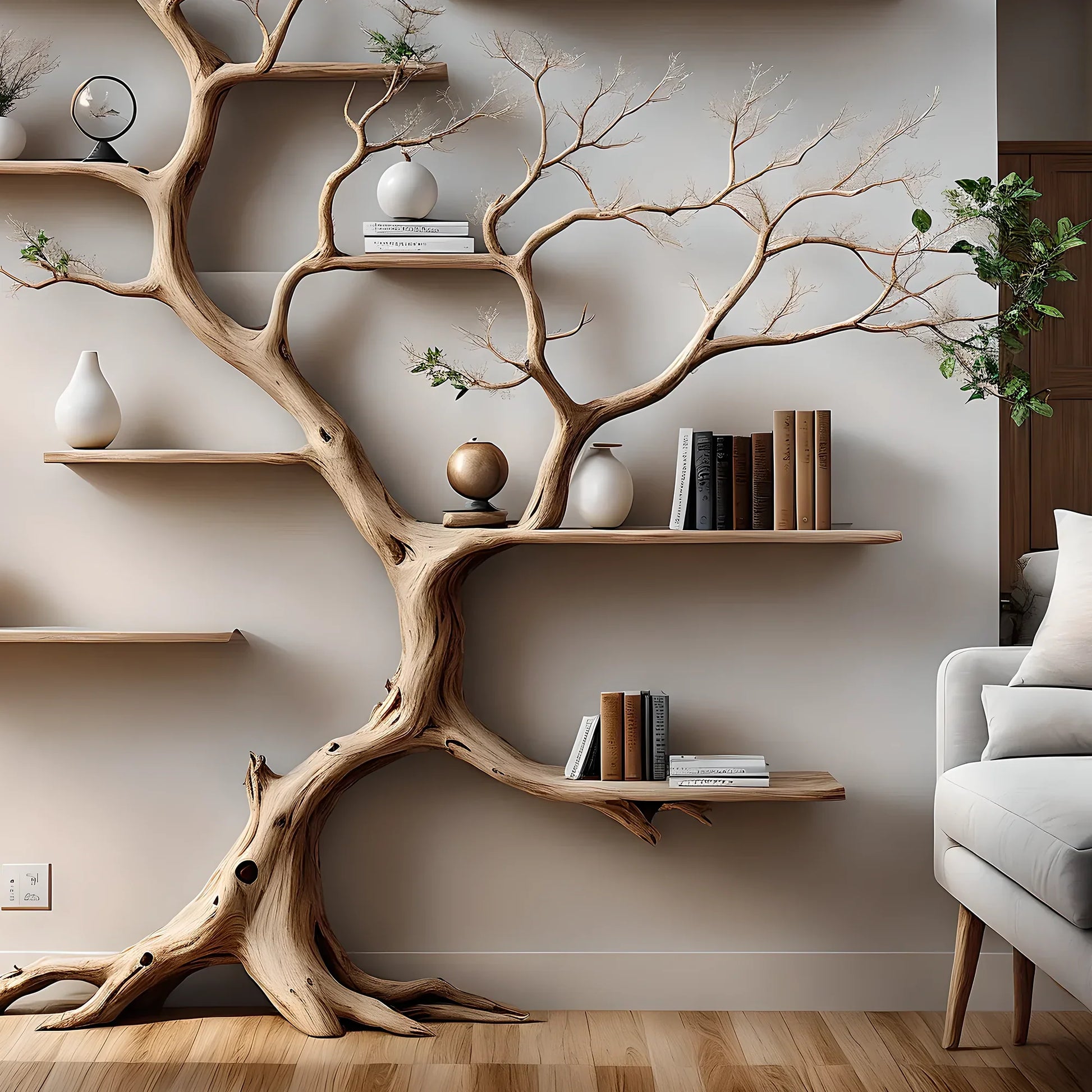 Tree-shaped bookshelf for home decoration, bedroom decoration, solid wood bookshelf 