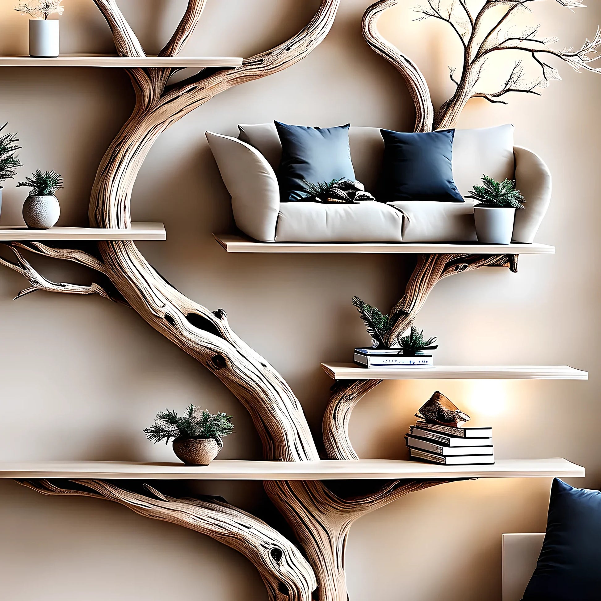 Tree-shaped natural wooden bookshelf Solid wood bookshelf Solid wood bookshelf Home decoration bookshelf 