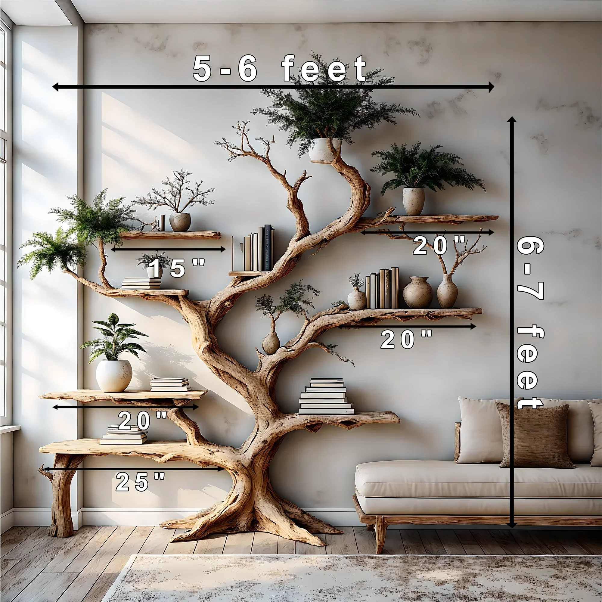 Tree-shaped wooden bookshelf, perennial wooden bookshelf, children's room decorative bookshelf 