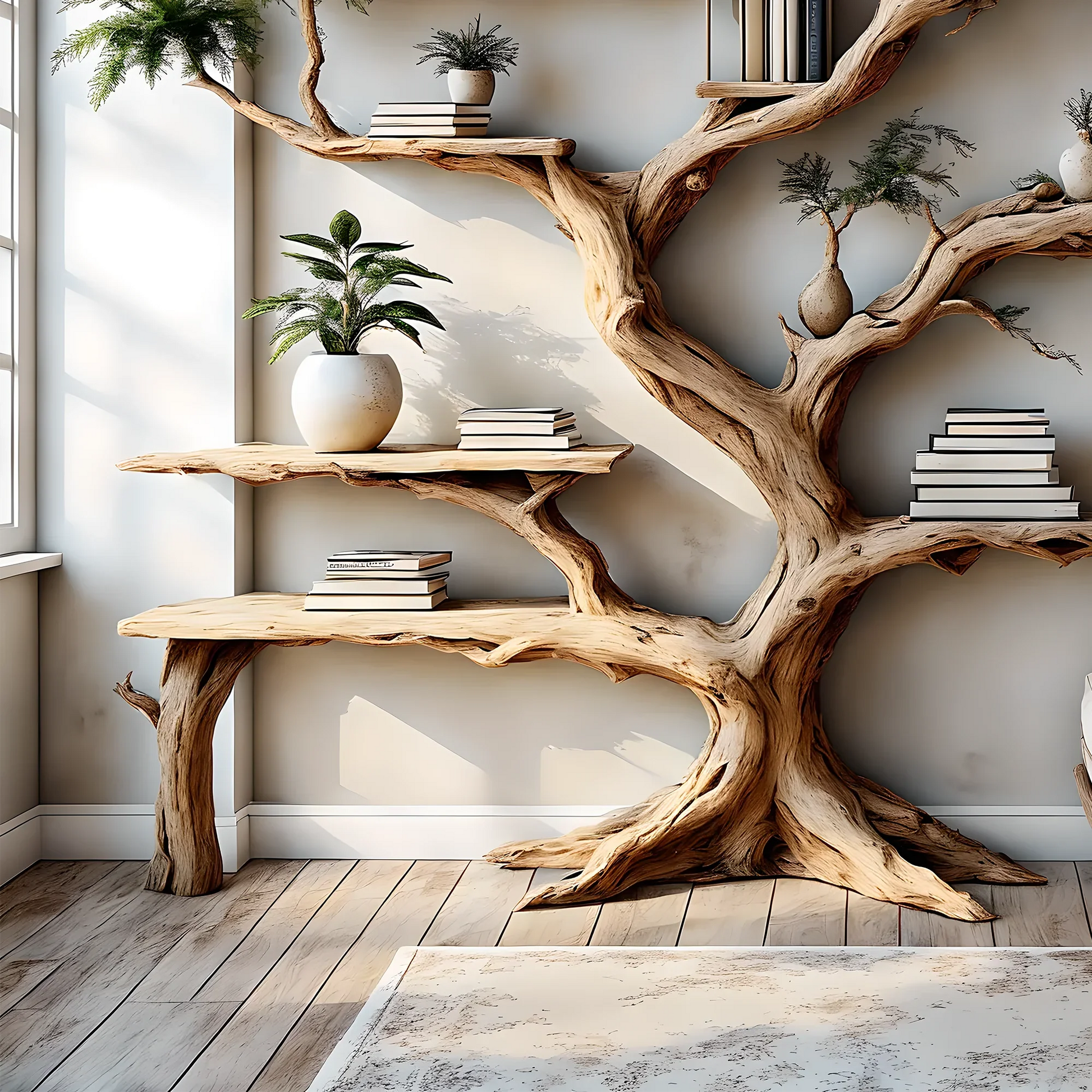Tree-shaped wooden bookshelf, perennial wooden bookshelf, children's room decorative bookshelf 