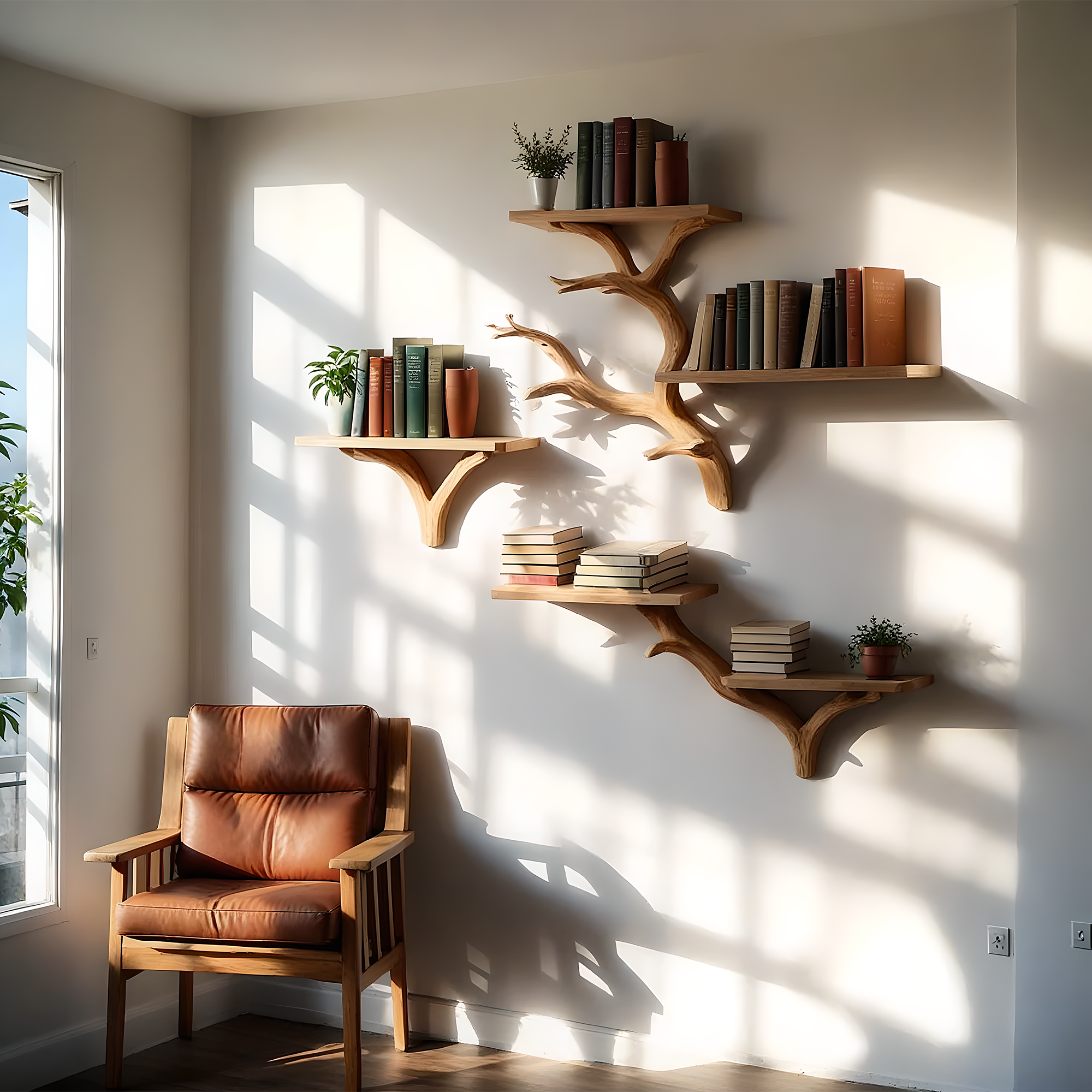 Unique Tree Branch Shelf – Organic Wood Bookshelf Handmade to Order 