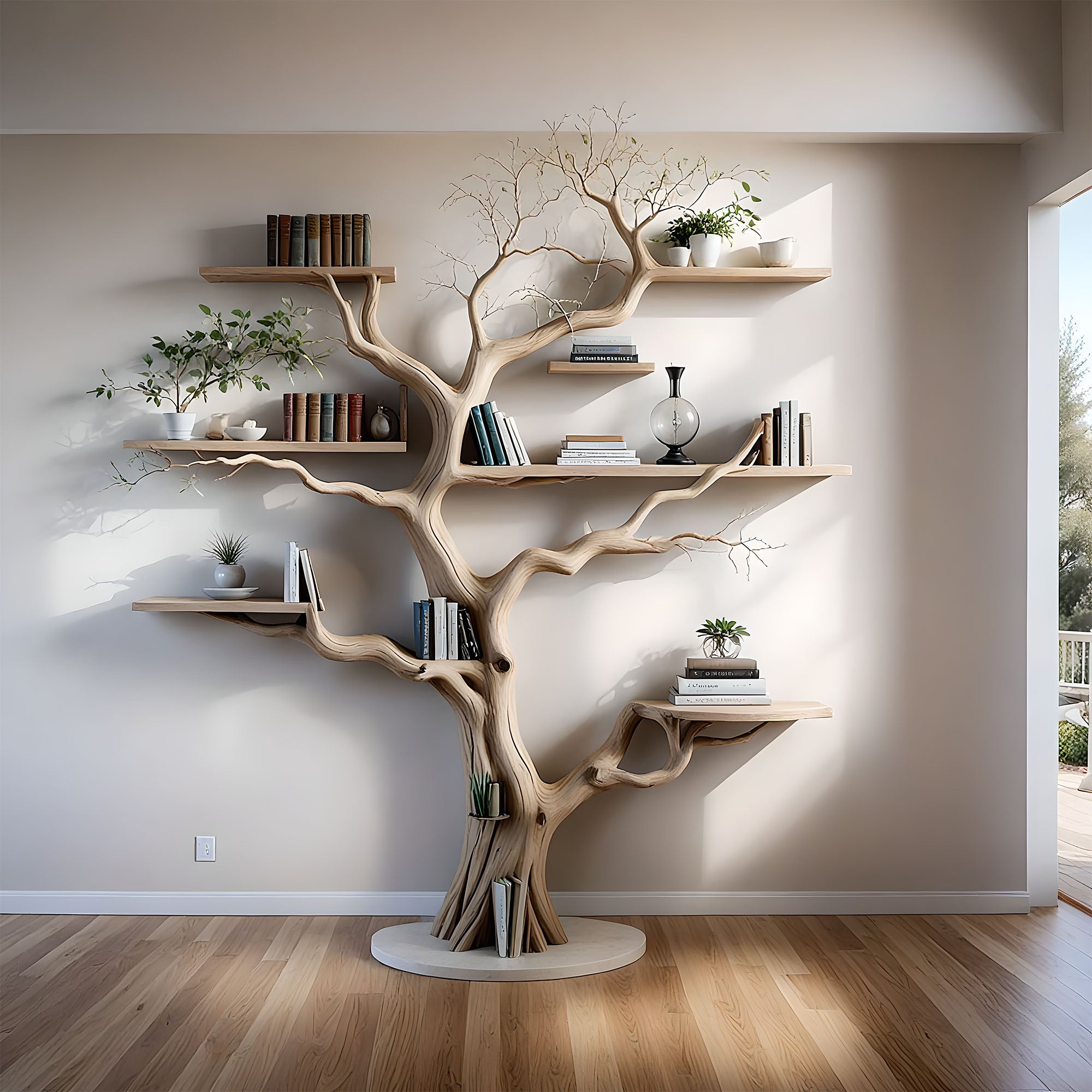 Tree branch bookshelf, entryway rustic console table, Driftwood farm console handmade christmas gift. 