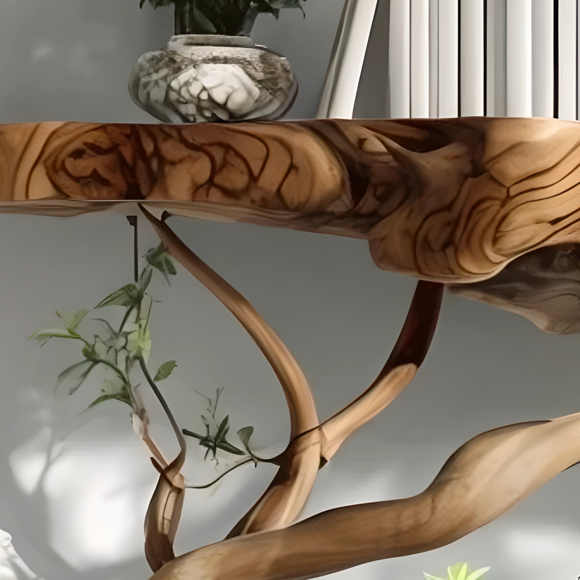 Solid wood rustic floating shelves, tree branch-shaped floating shelves 