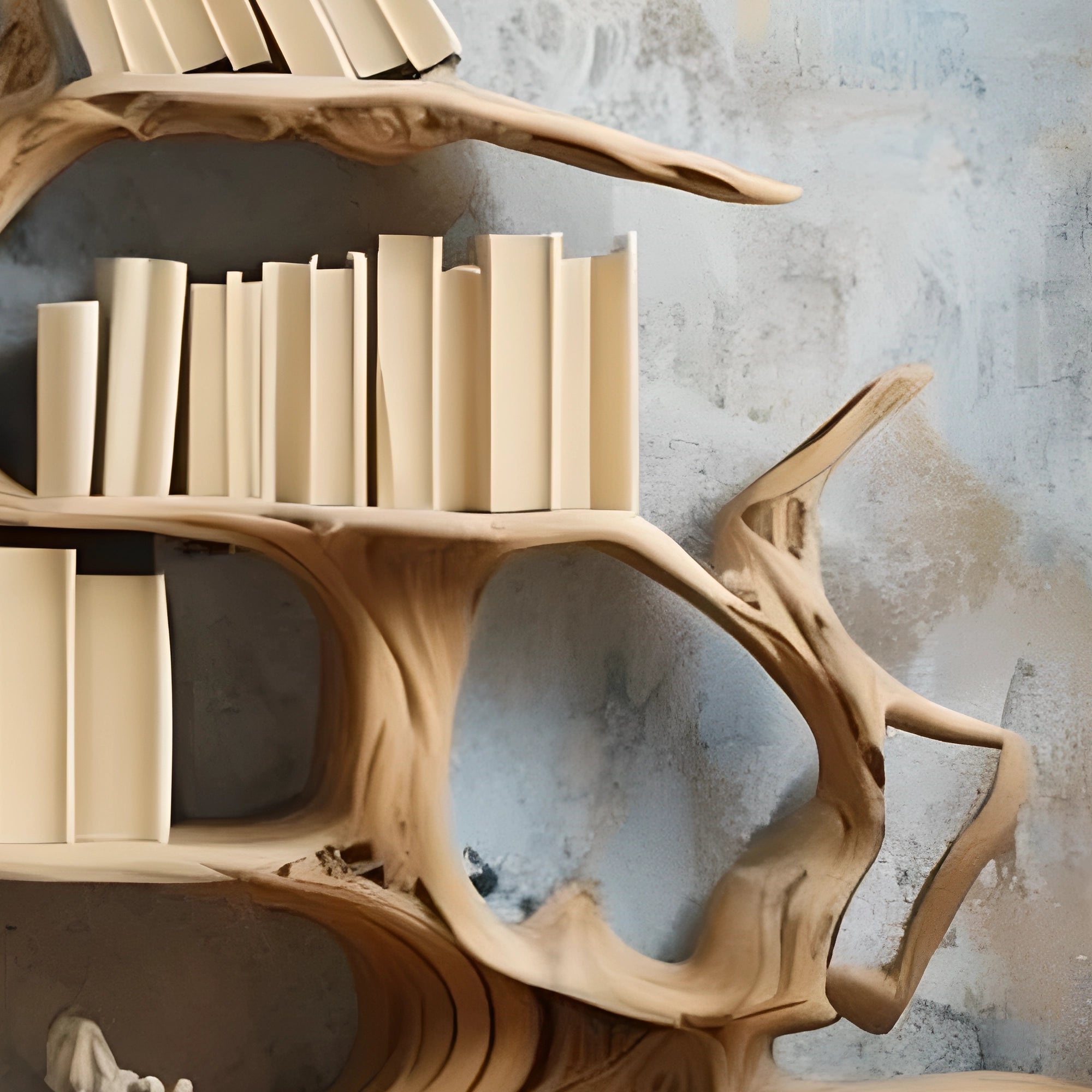 Natural wooden bookshelf. Bookshelf for home decoration 