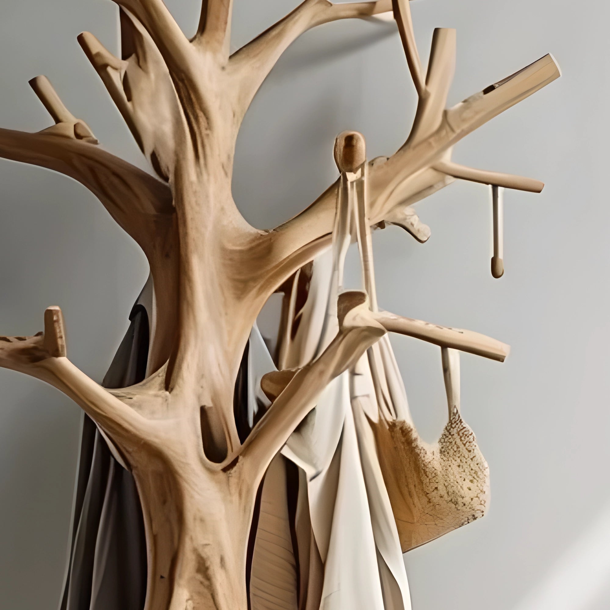 Tree-shaped coat hanger made of solid wood 