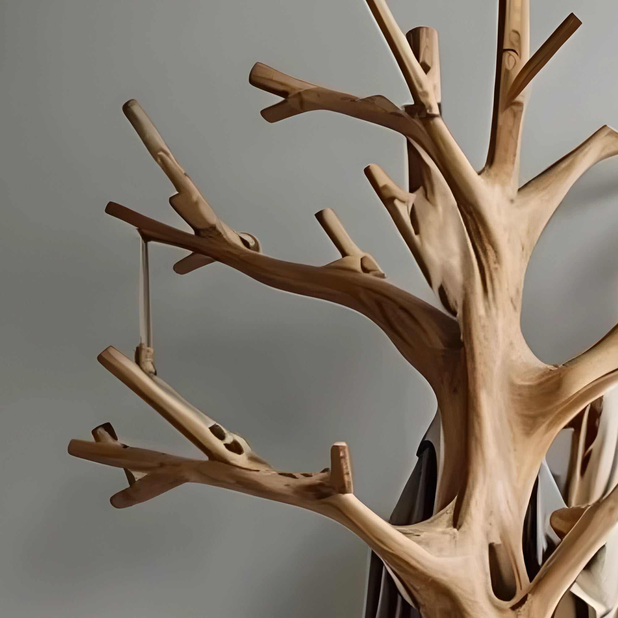 Tree-shaped coat hanger made of solid wood 