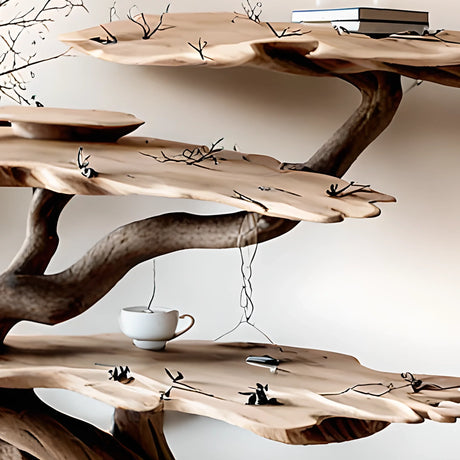 100% handmade tree-shaped natural wooden tea table 