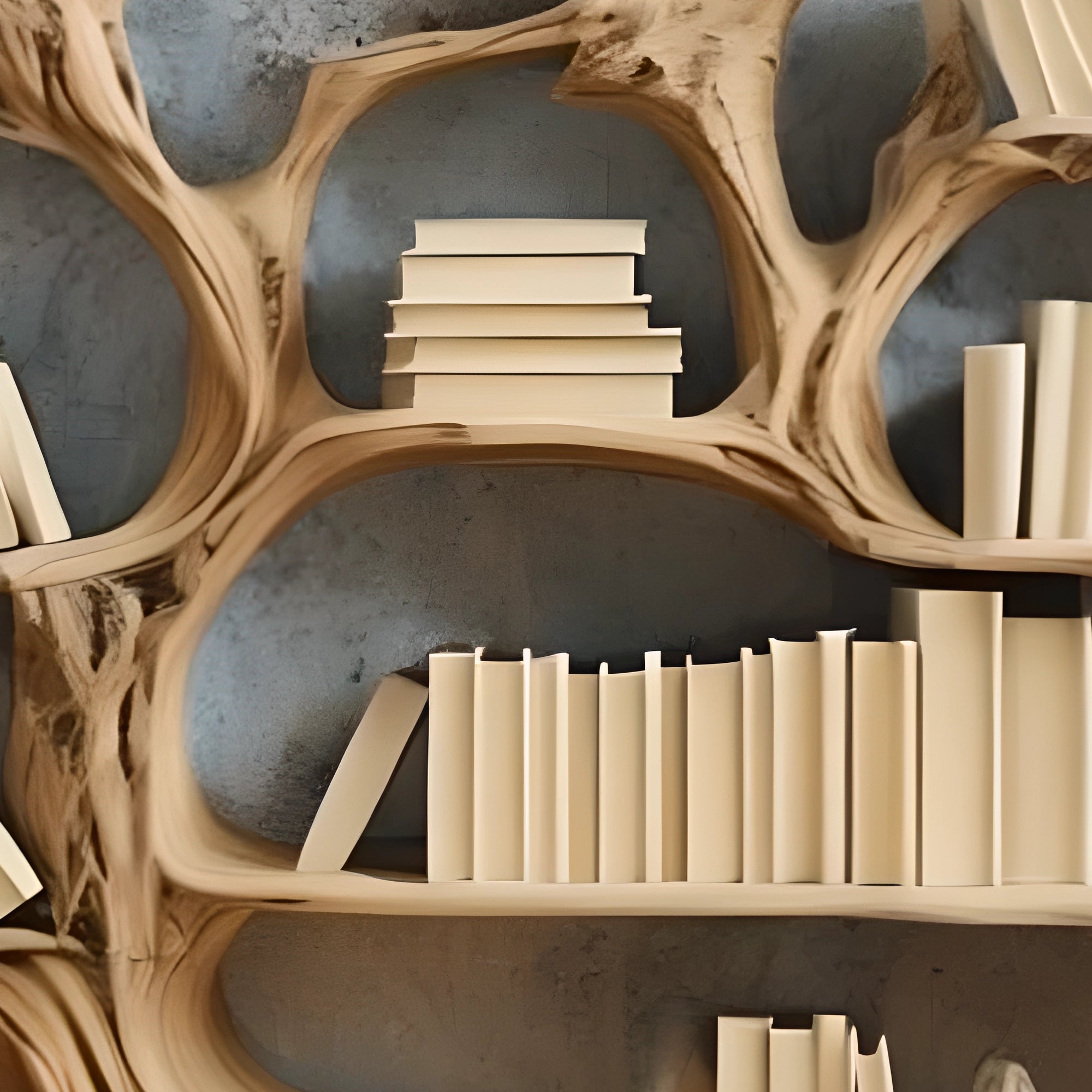 Natural wooden bookshelf. Bookshelf for home decoration 