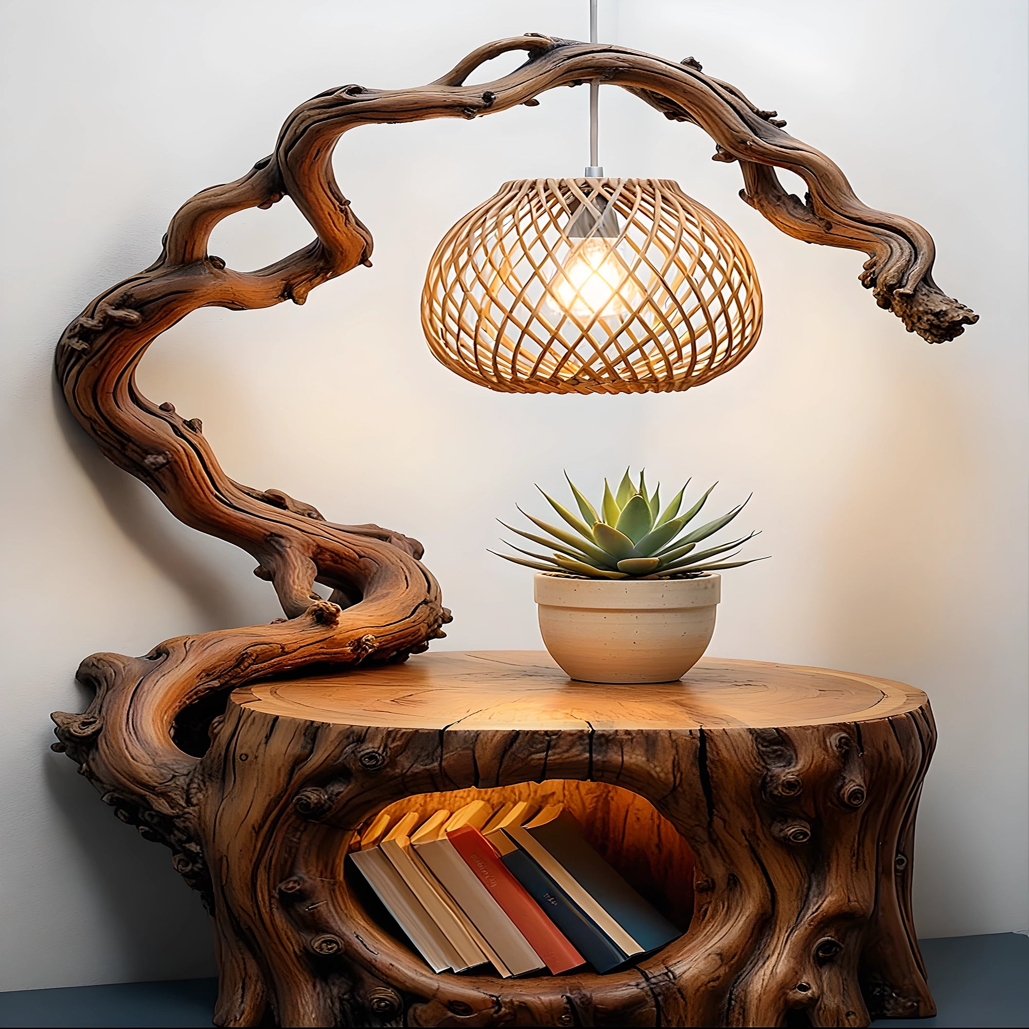 Solid wood night lamp with small pedestal 