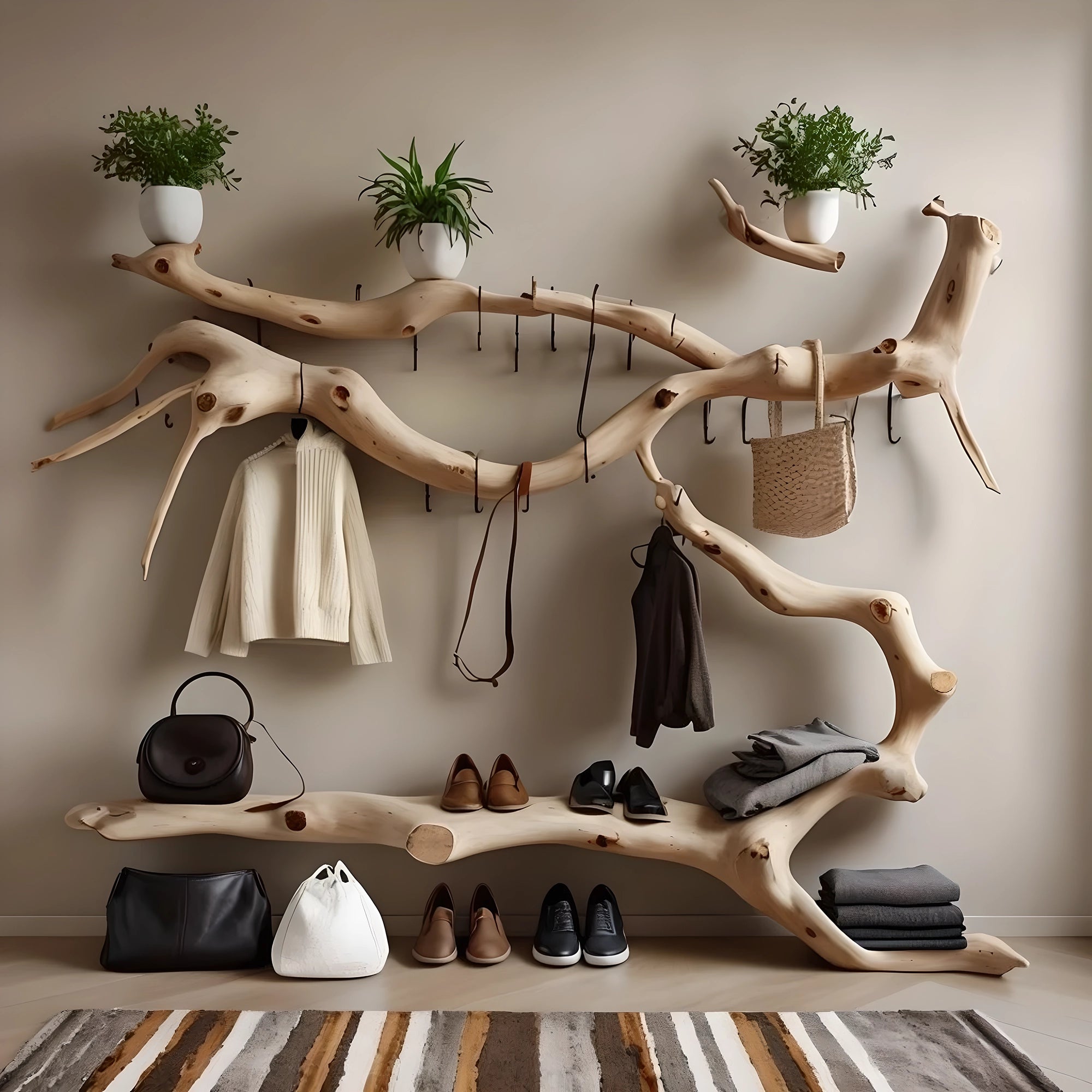 Clothes rack made of solid driftwood 