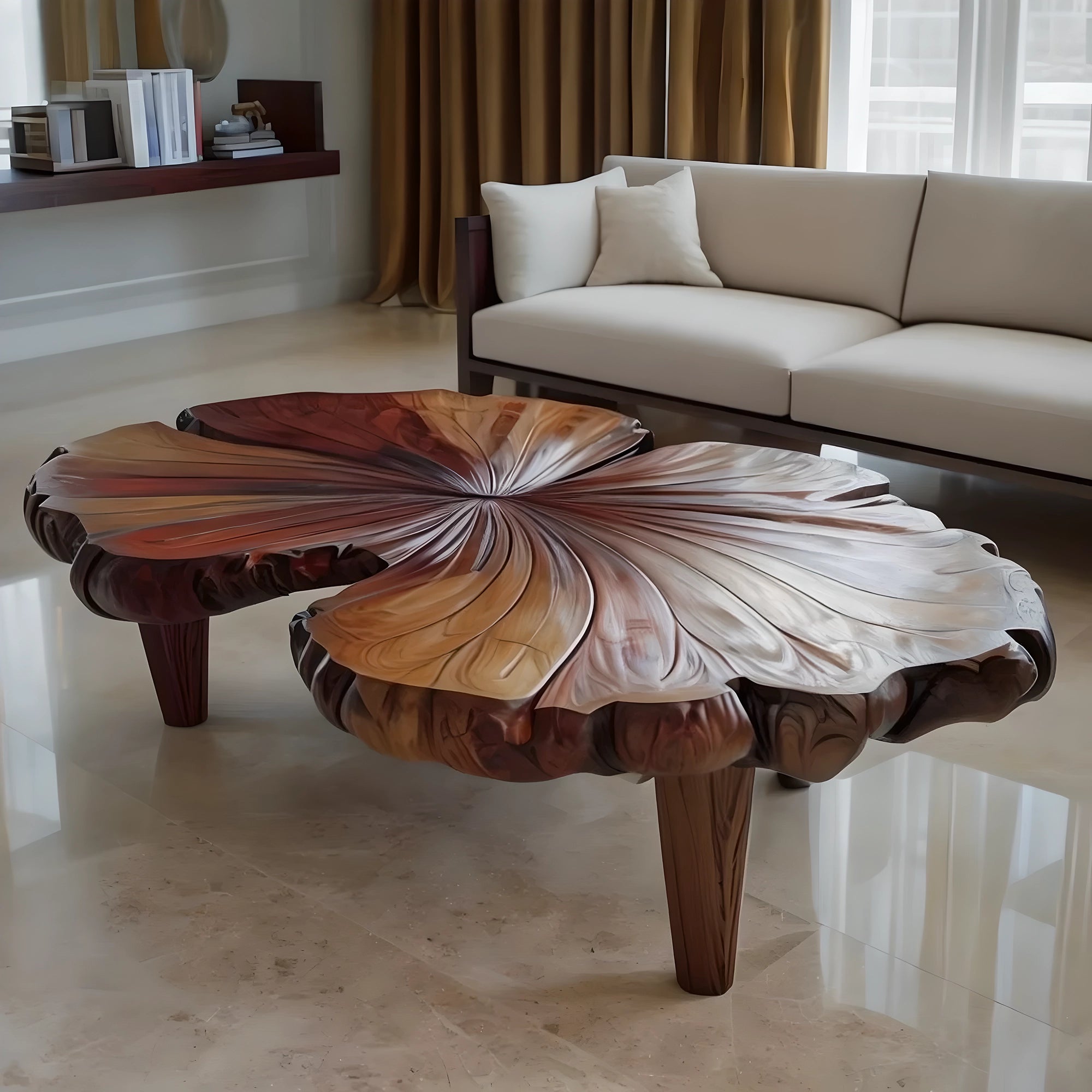 Modern leaf tea table, hand-carved wooden table 