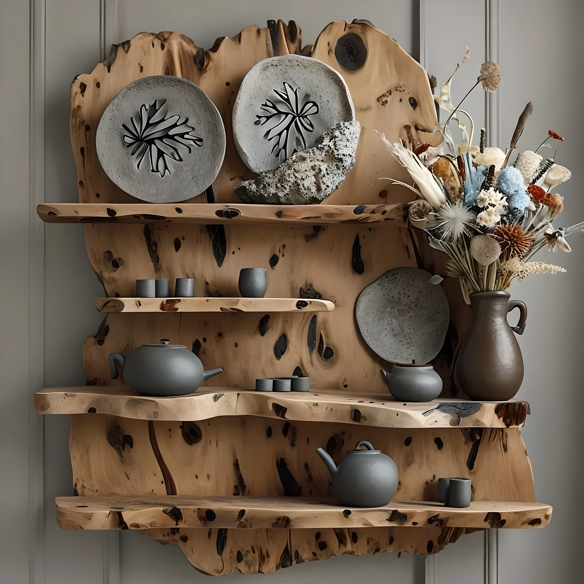 Set of 4 decorative shelves made of driftwood 