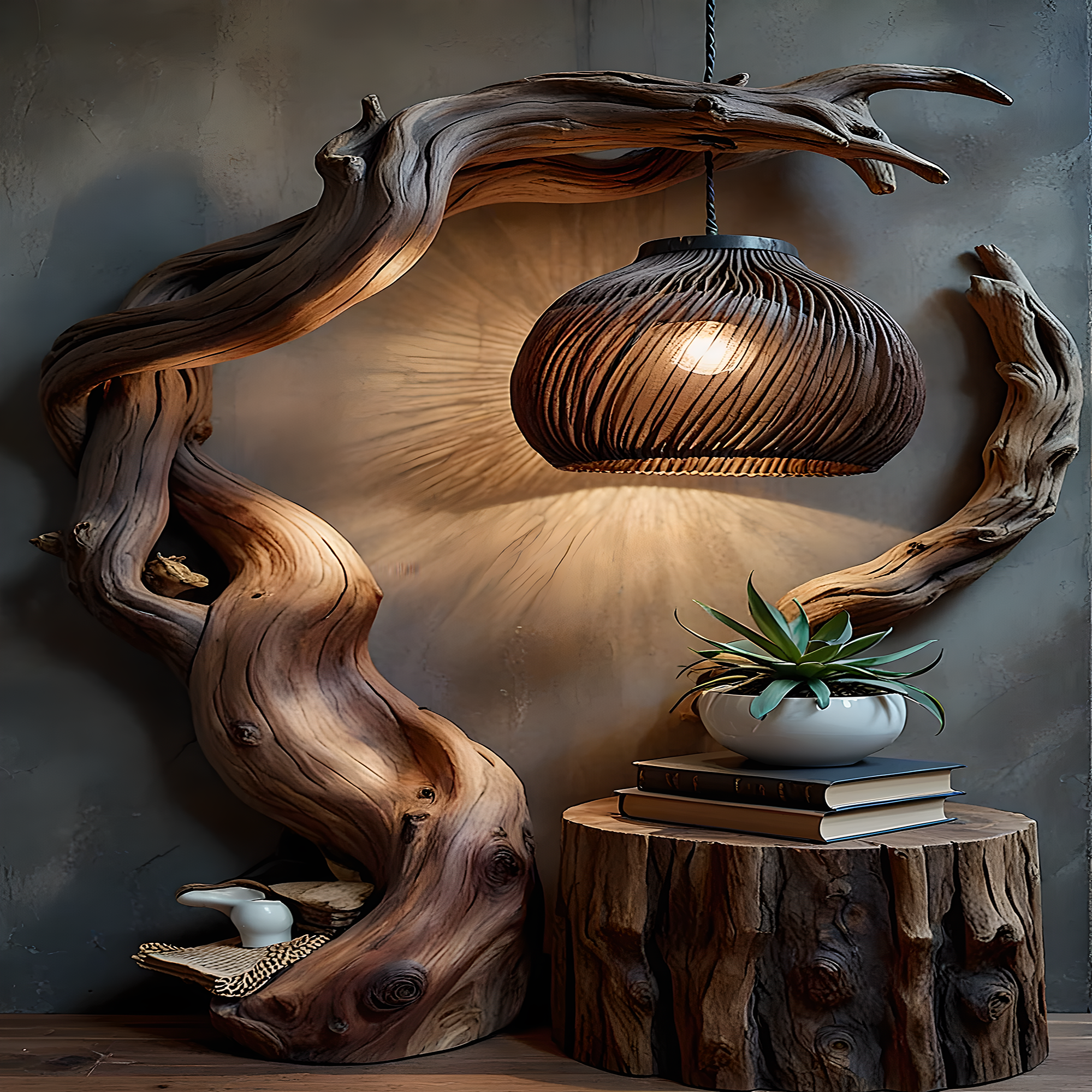 Handmade driftwood lamps, reading lamps 