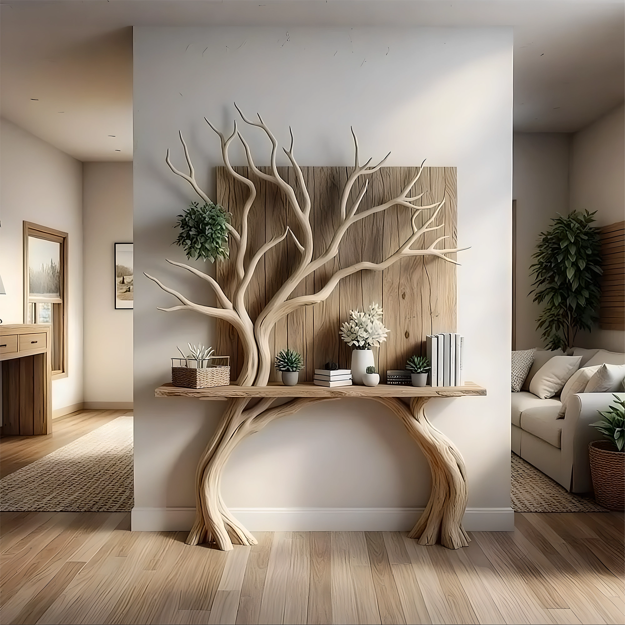 narrow table, decorative table, tree-shaped table 