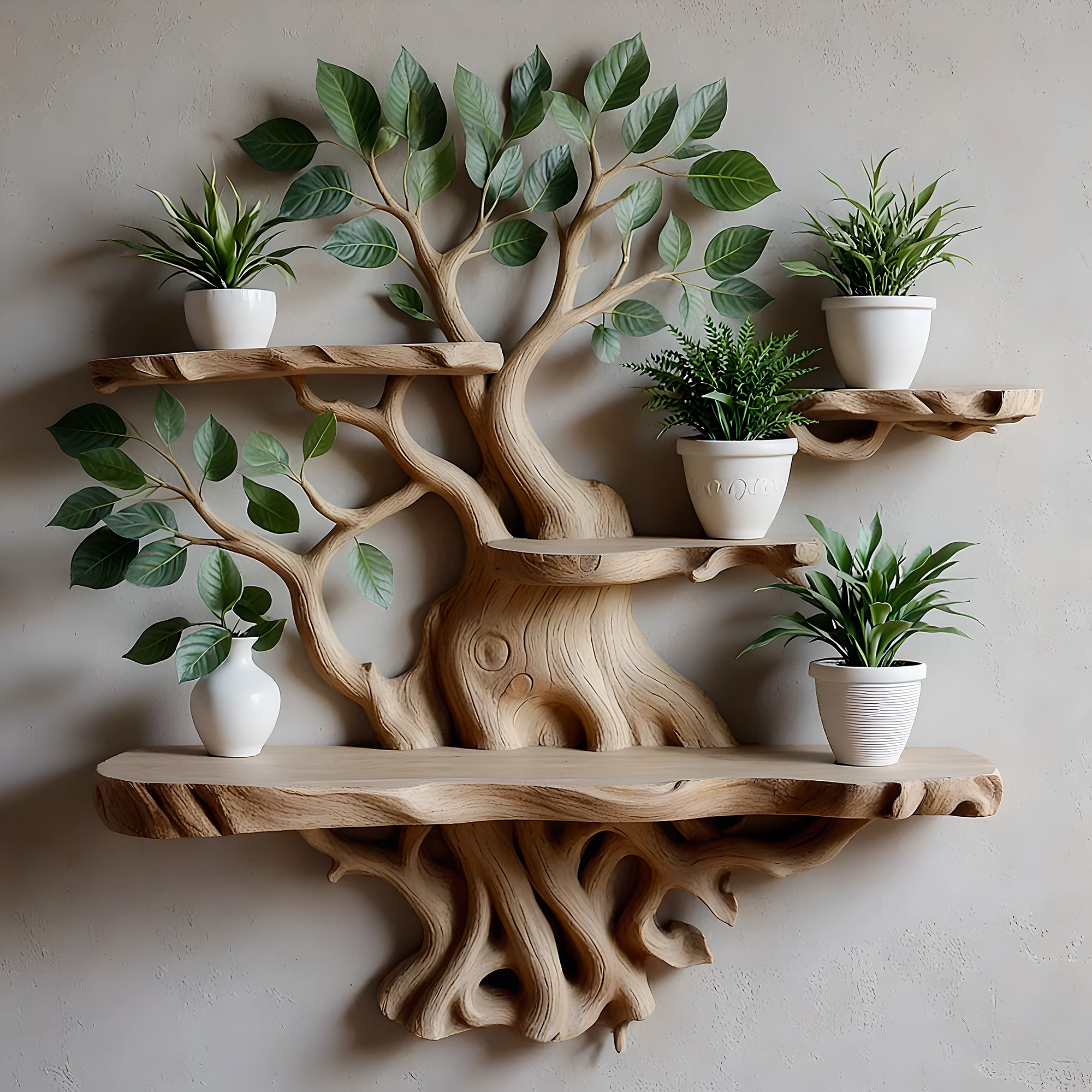 Wall shelf decorated with ancient tree shape 