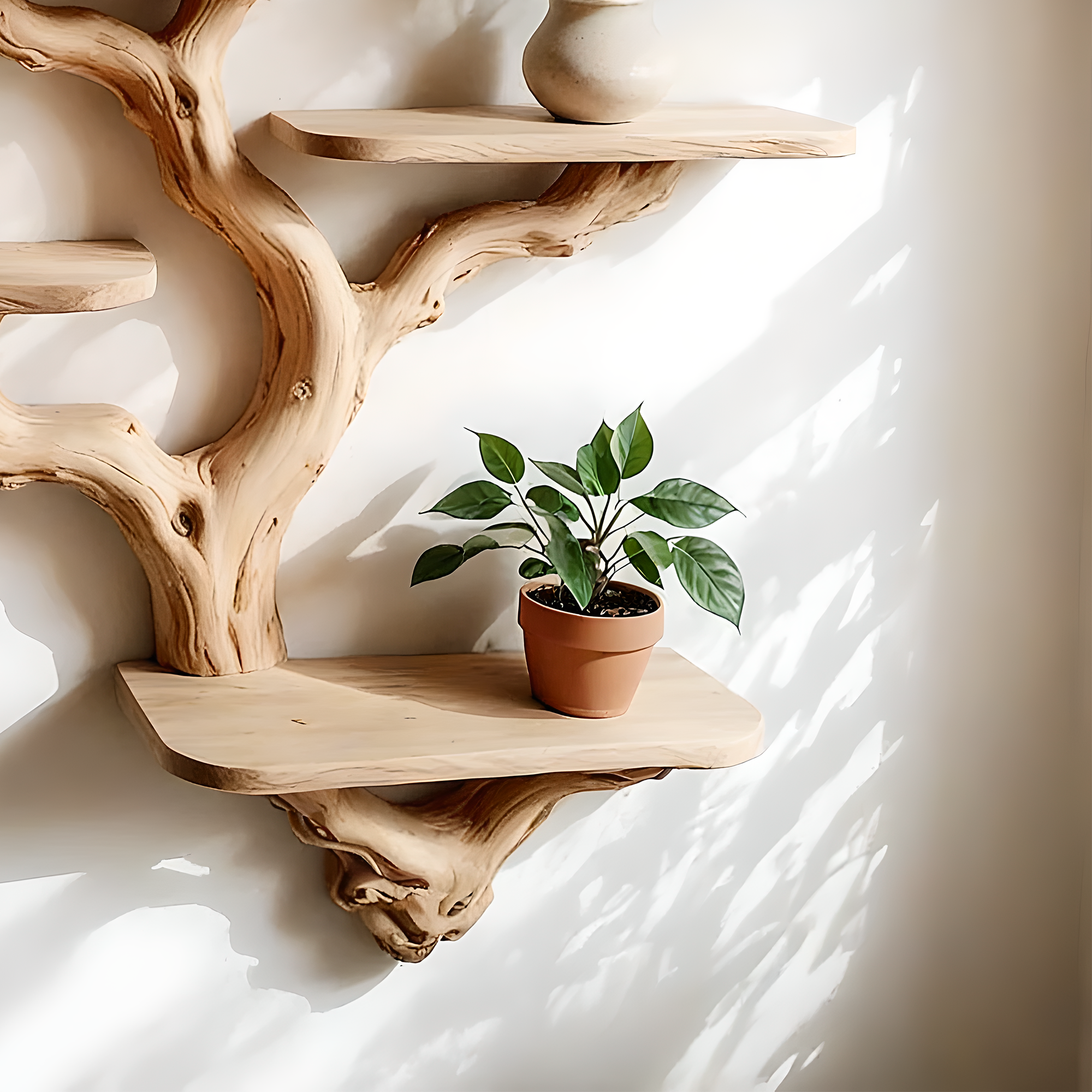Handmade Tree Branch Bookshelf – Natural Wooden Wall Shelf for Rustic Home Decor 