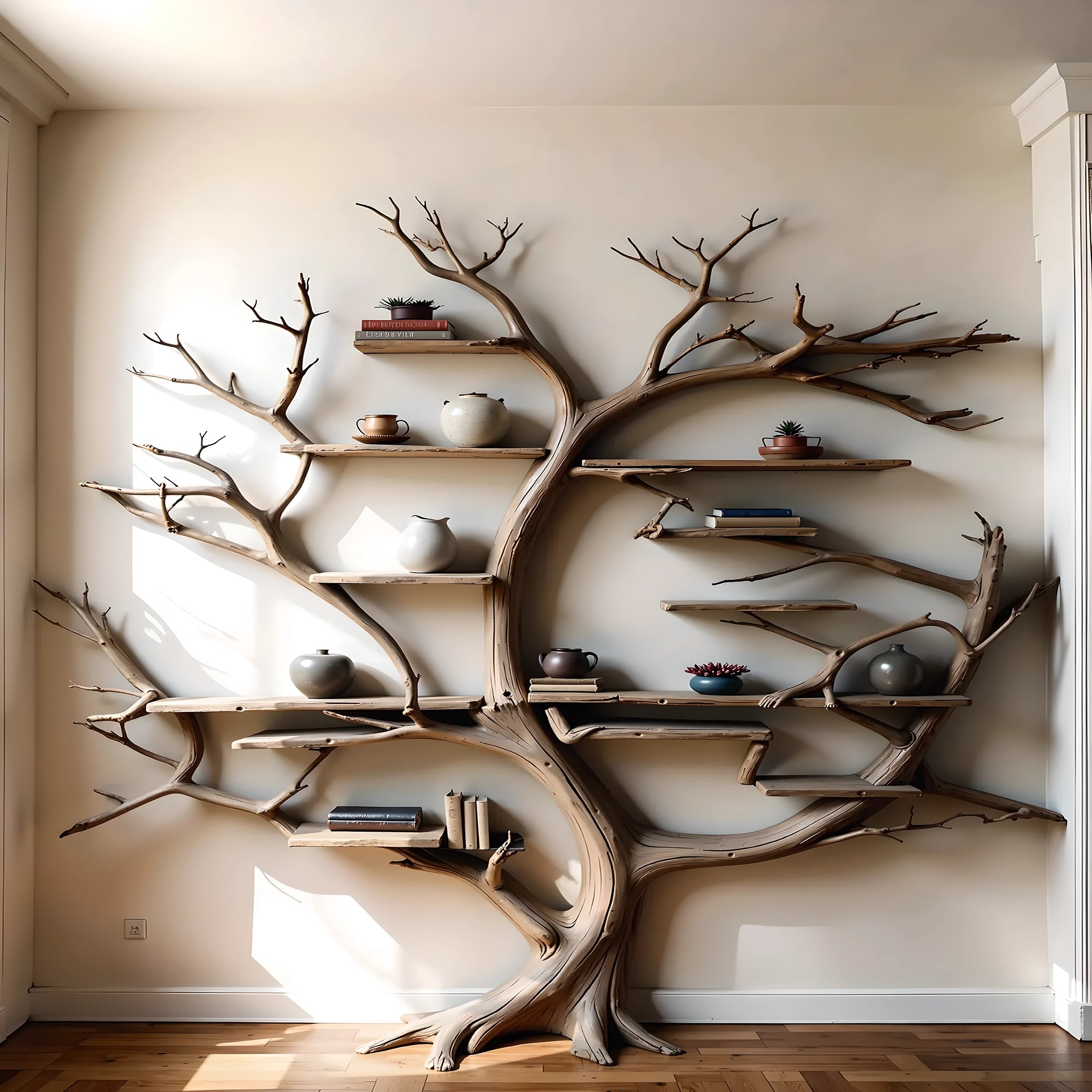 Tree-shaped natural wooden bookshelf, souvenir shelf 