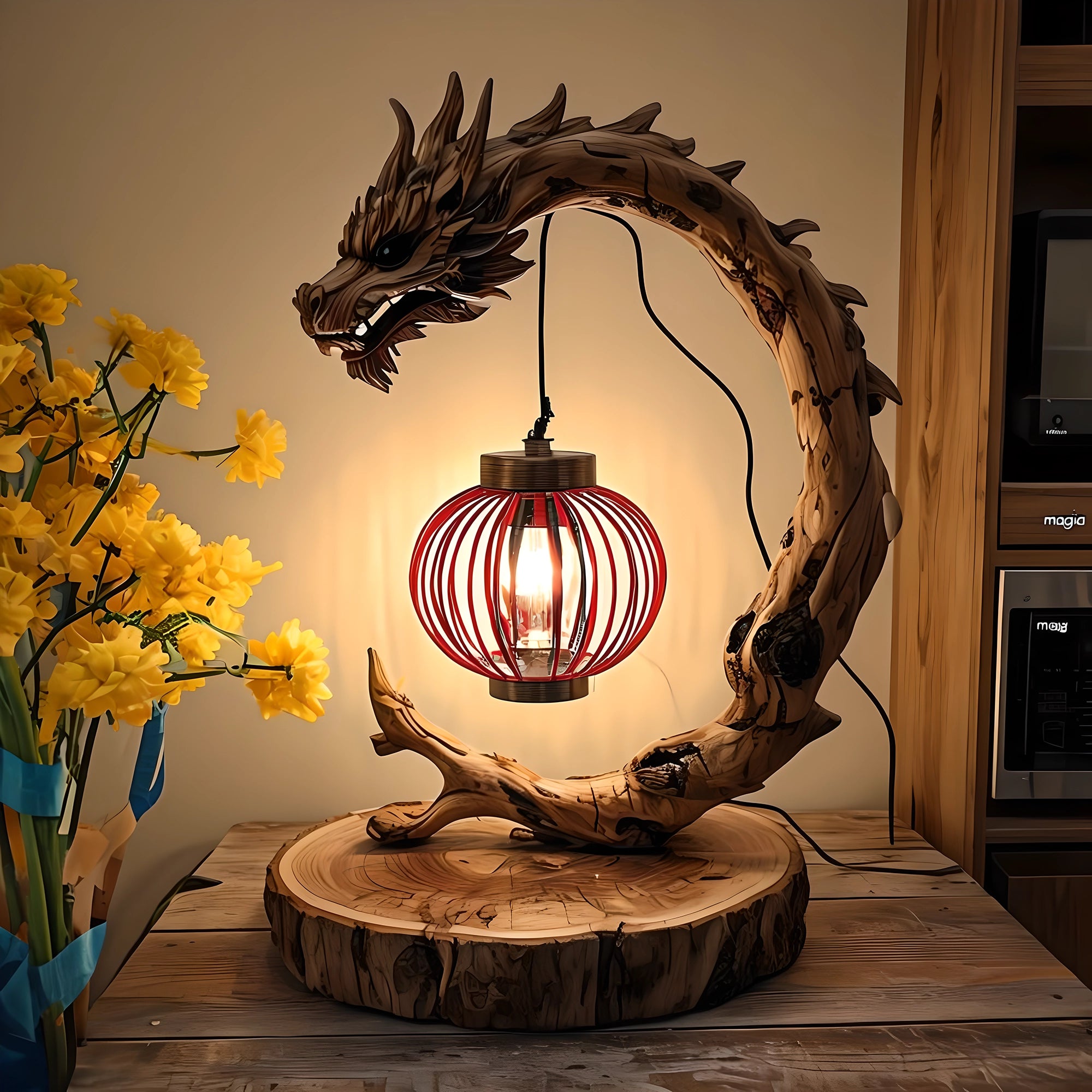 Handmade wooden night lamp carved to order 