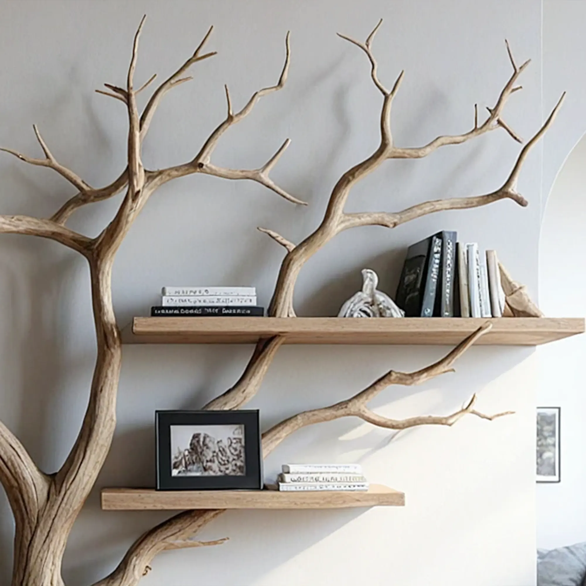 Tree branch bookshelf, entryway rustic console table, Driftwood farm console handmade christmas gift. 