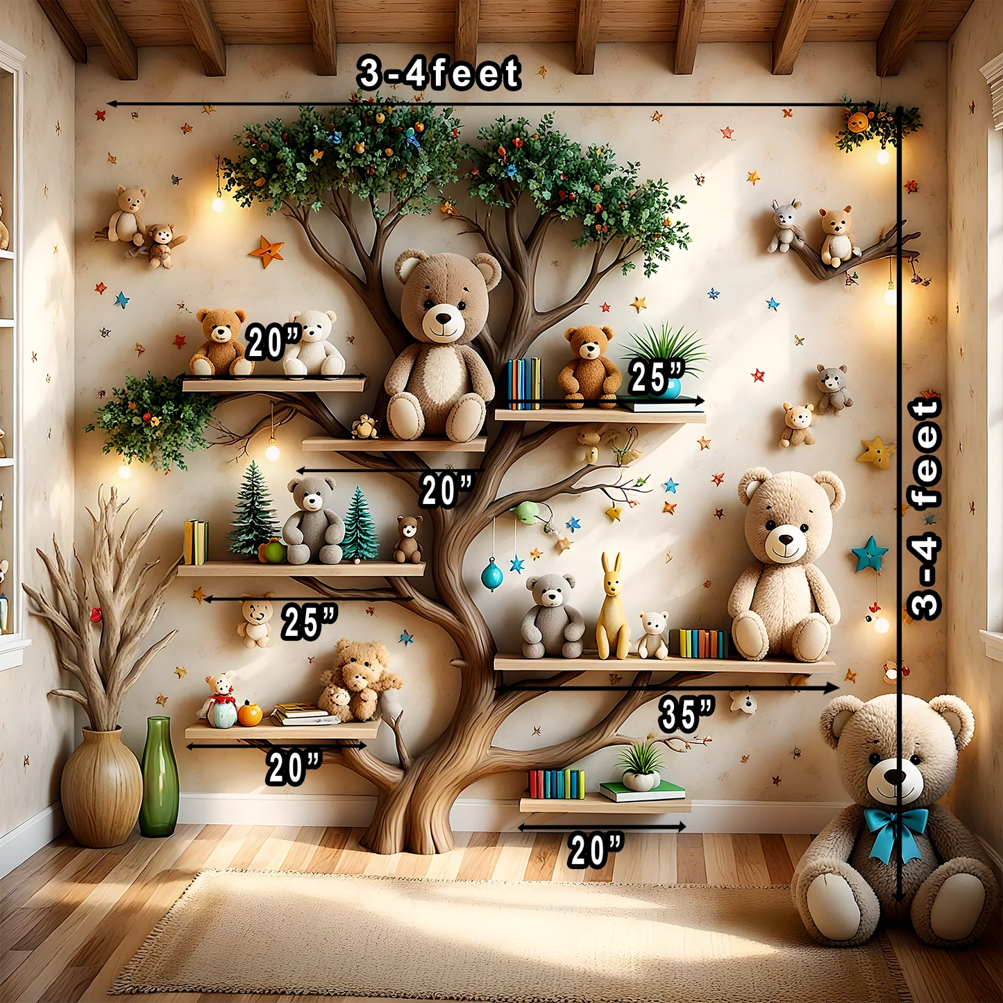 Wall-mounted bookshelf for children - Creative furniture made of natural wood 