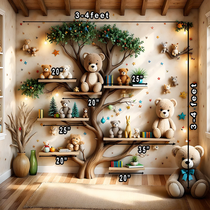 Wall-mounted bookshelf for children - Creative furniture made of natural wood 