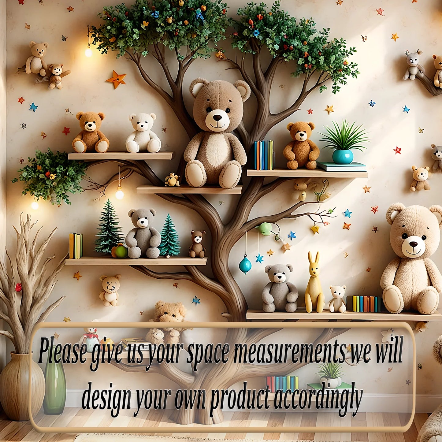 Wall-mounted bookshelf for children - Creative furniture made of natural wood 