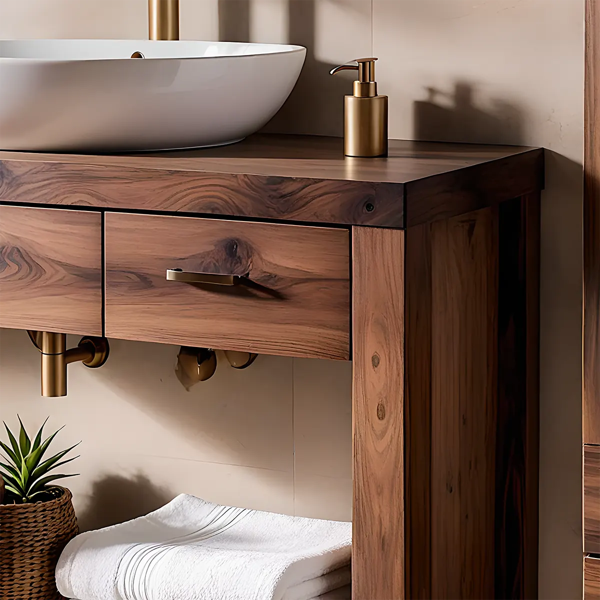 Walnut Essence Vanity – Solid Wood Bathroom Elegance - Rustira