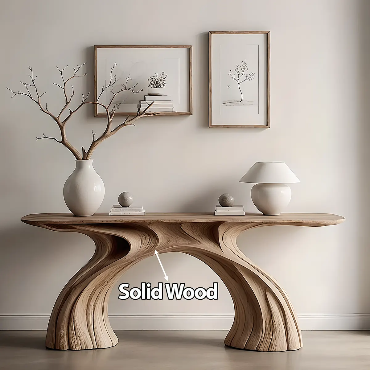 Wave Arch Oak Console Table – Minimal Sculptural Design - Rustira