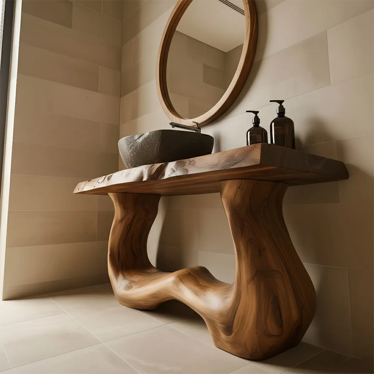 WaveForm Vanity – Sculpted Solid Wood Live Edge Design - Rustira