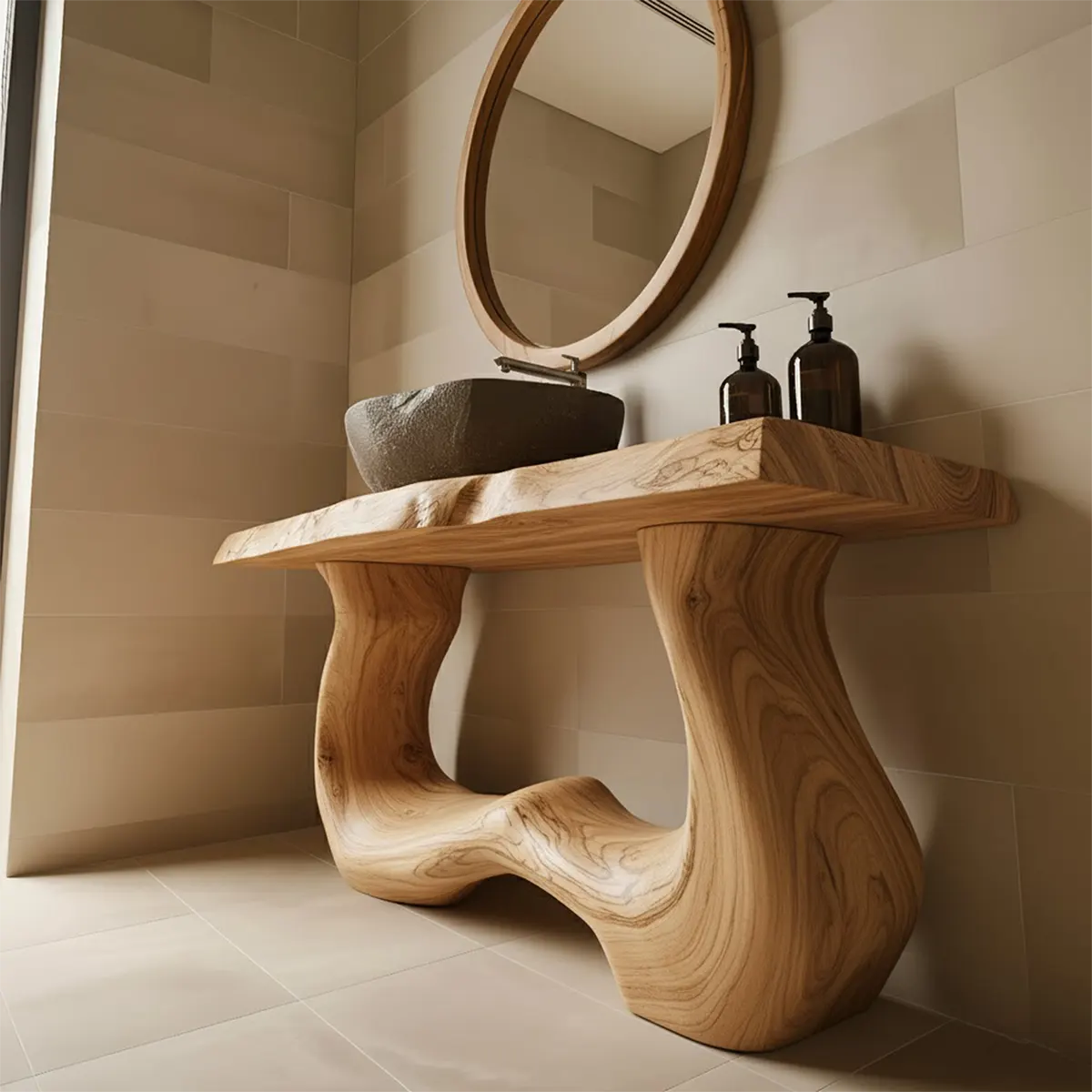 WaveForm Vanity – Sculpted Solid Wood Live Edge Design - Rustira