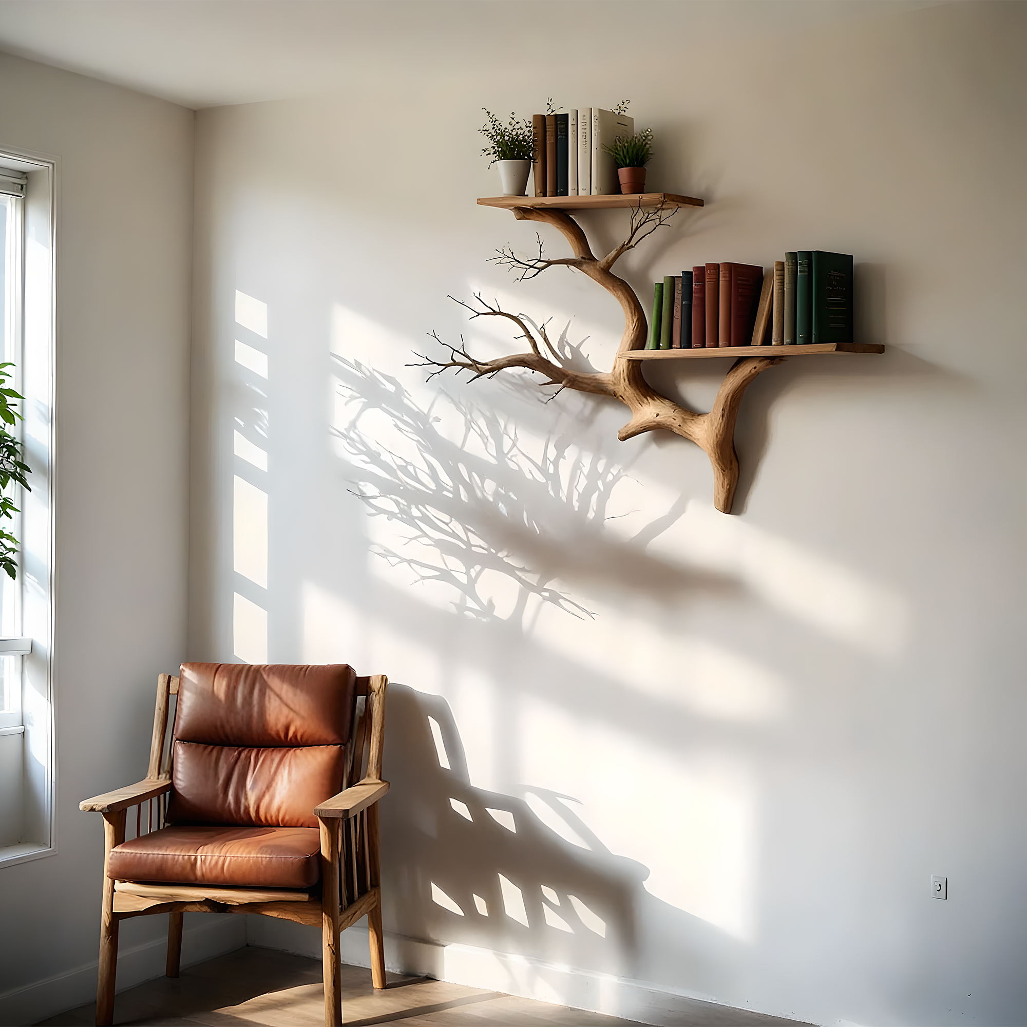 Wood Tree Bookshelf – Custom Branch Shelf for Books & Home Decor 