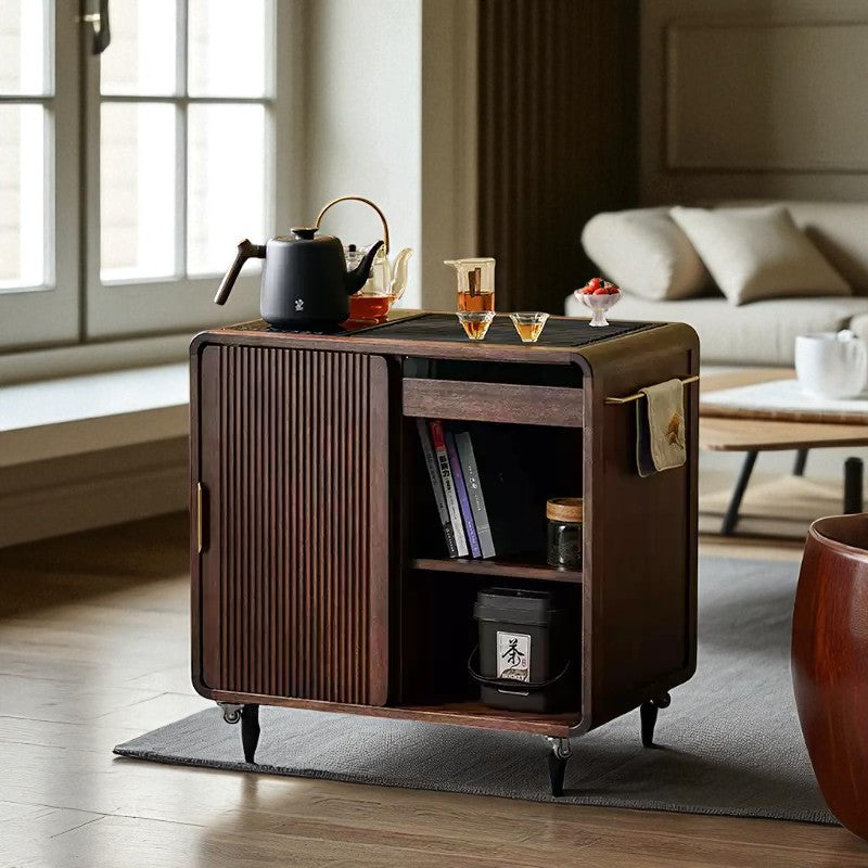 Wooden Tea Cabinet with Wheels – Compact Storage Design - Rustira