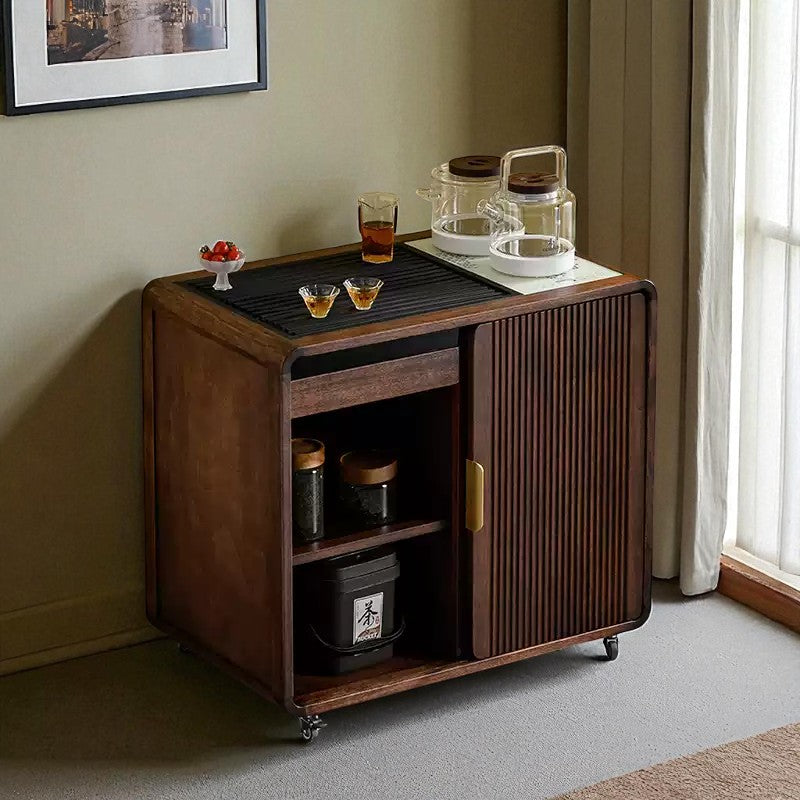 Wooden Tea Cabinet with Wheels – Compact Storage Design - Rustira