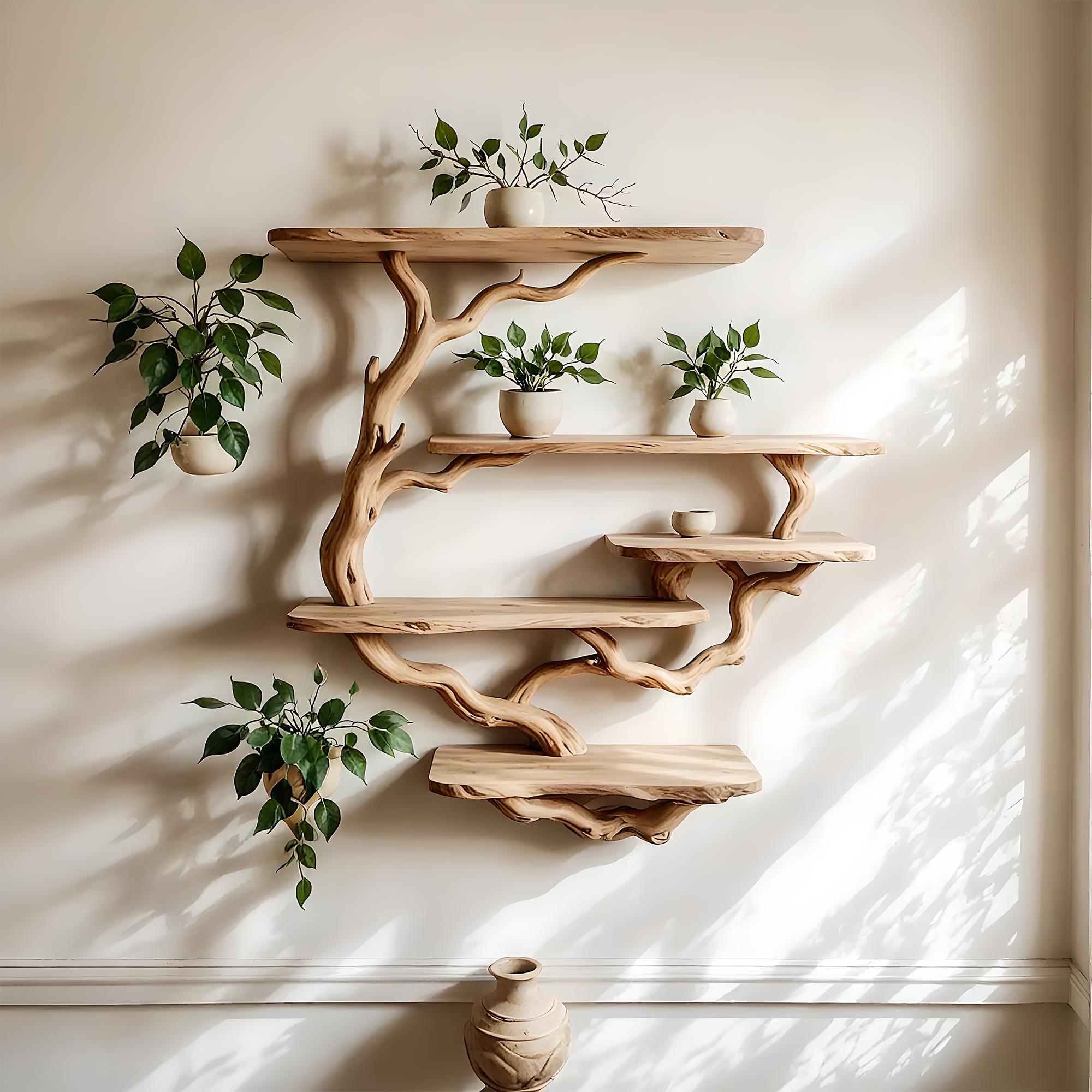 Wooden Tree Bookshelf – Custom Branch Shelf for Books, Plants, and Decor 