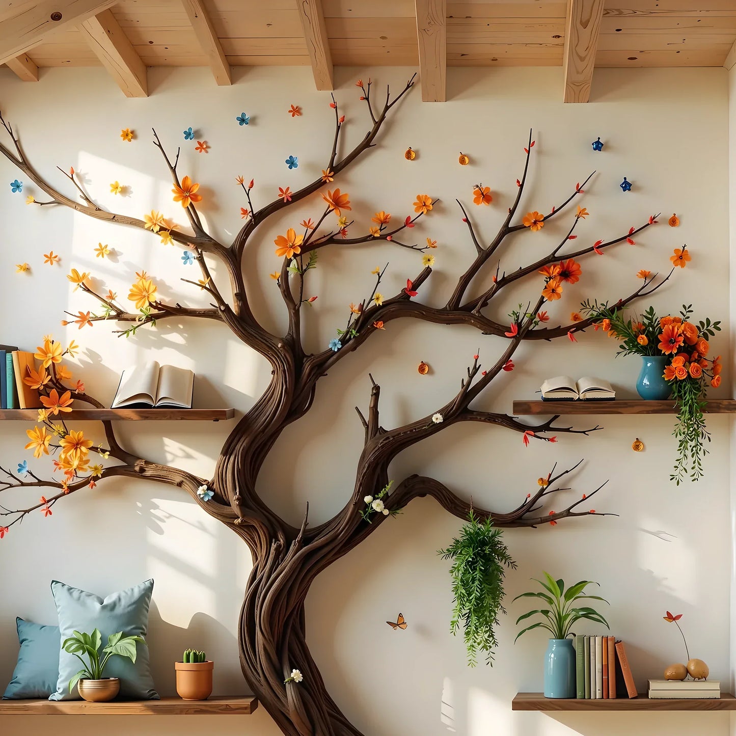 Wooden Tree Branch Bookshelf – Handmade with Rustic Charm . 