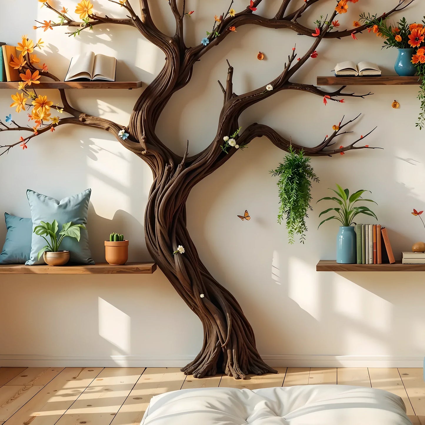 Wooden Tree Branch Bookshelf – Handmade with Rustic Charm . 