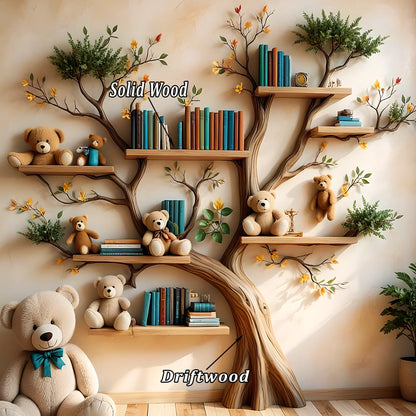 Wooden bookshelf designed in the shape of a tree - Create a joyful study space for children 