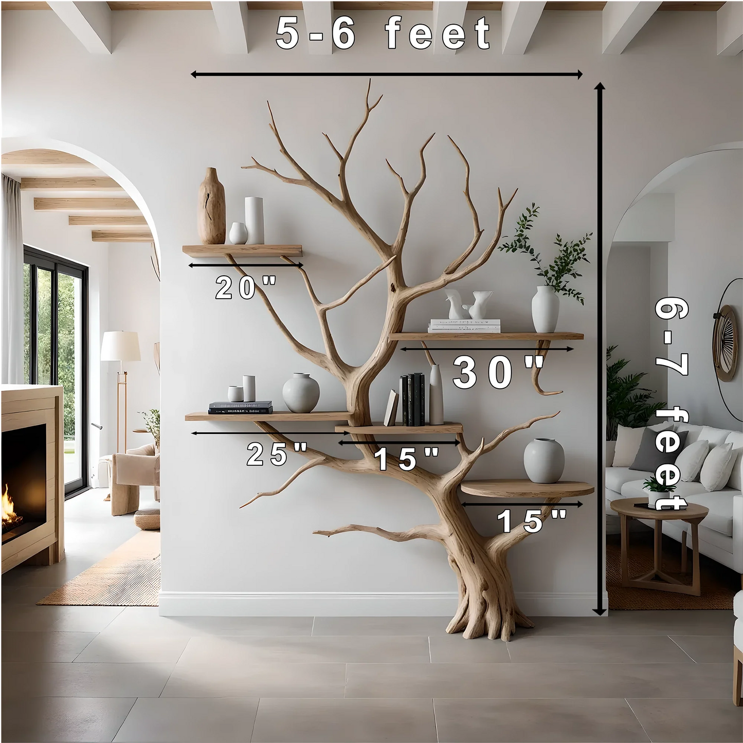 Wooden shelves to decorate the living room. Tree-shaped bookshelf, children's bookshelf 